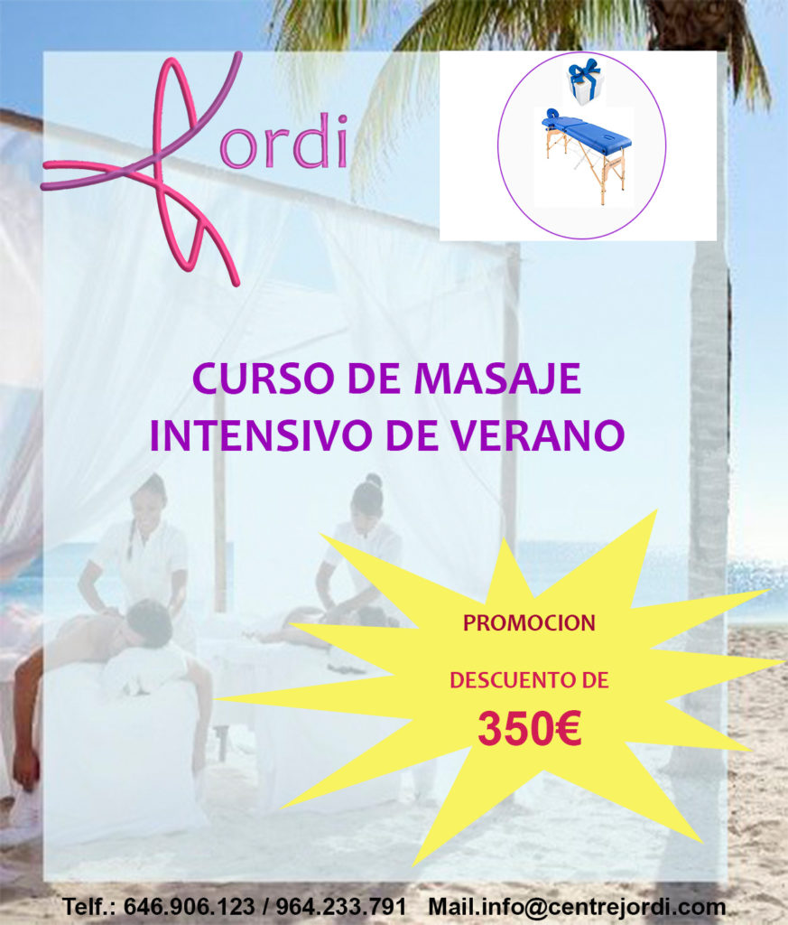 Curso de Masaje intensivo de Verano. Este curso oferta de camilla y descuento de 350€